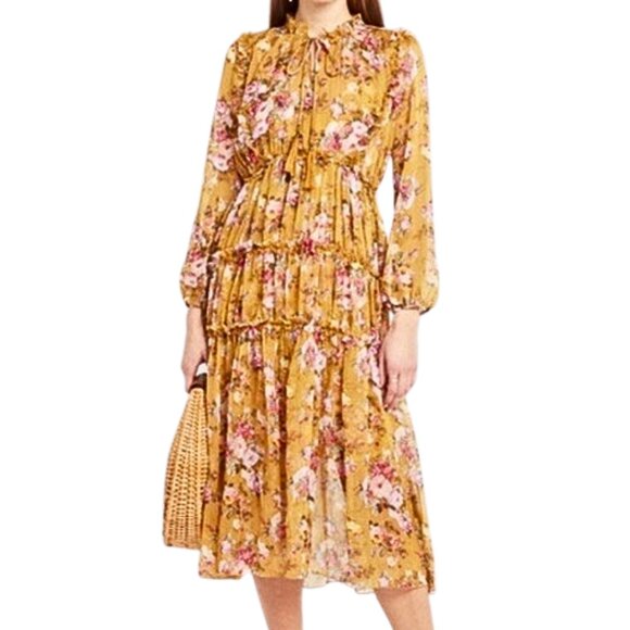 Anthropologie Dresses & Skirts - OPT Anthropologie Lightweight Ruffled Chiffon Floral Dress Size L